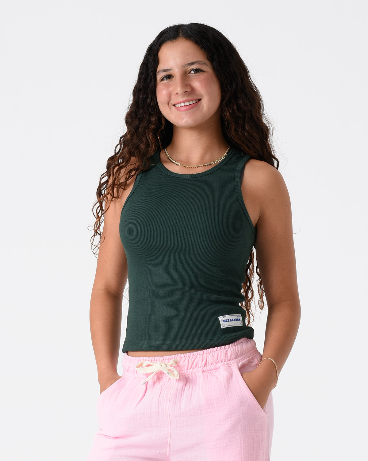 Green Ribbed Crop Top