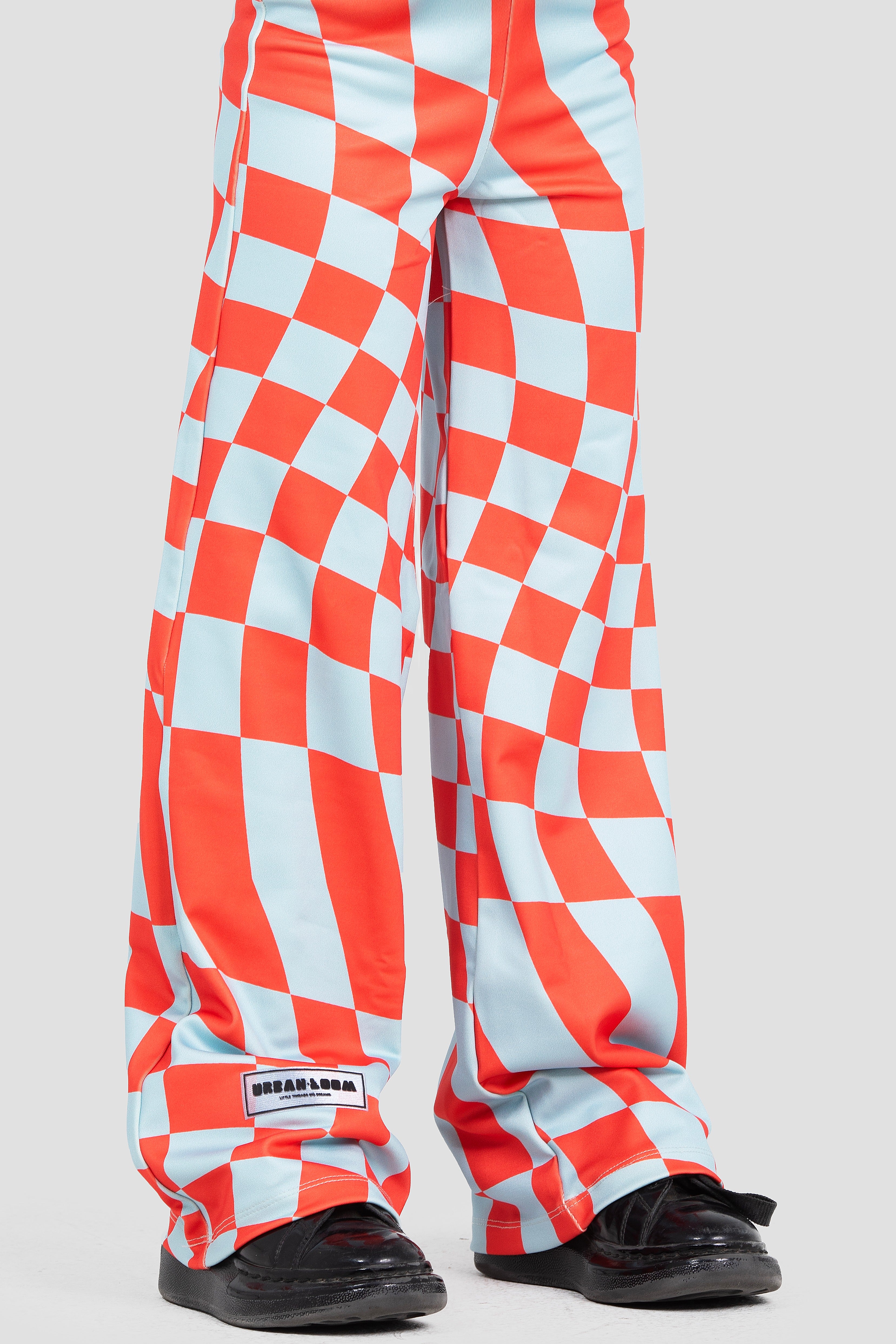 Wide Leg Checkered Pants Red X Sky Blue