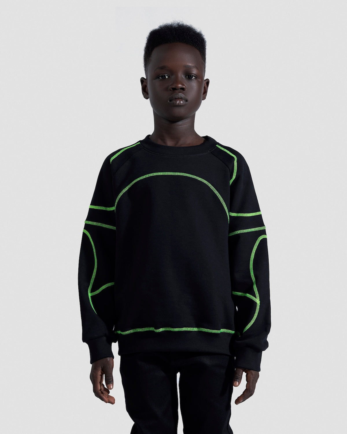 Contrast Stitch Black Crewneck