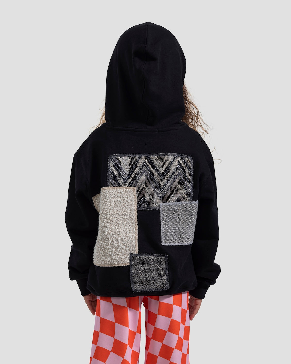 One-of-a-kind Black Patchwork Hoodie