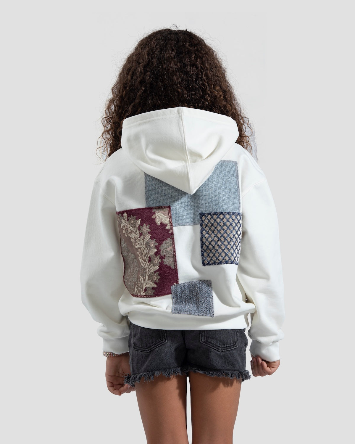 One-of-a-kind White Patchwork Hoodie