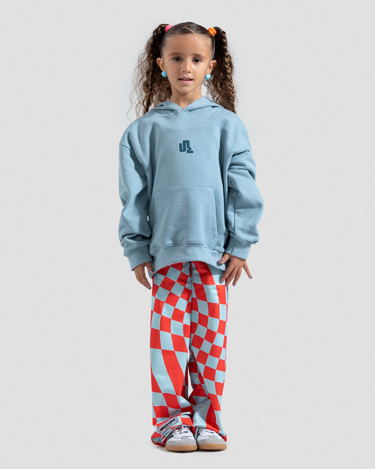 Wide Leg Checkered Pants Red X Sky Blue