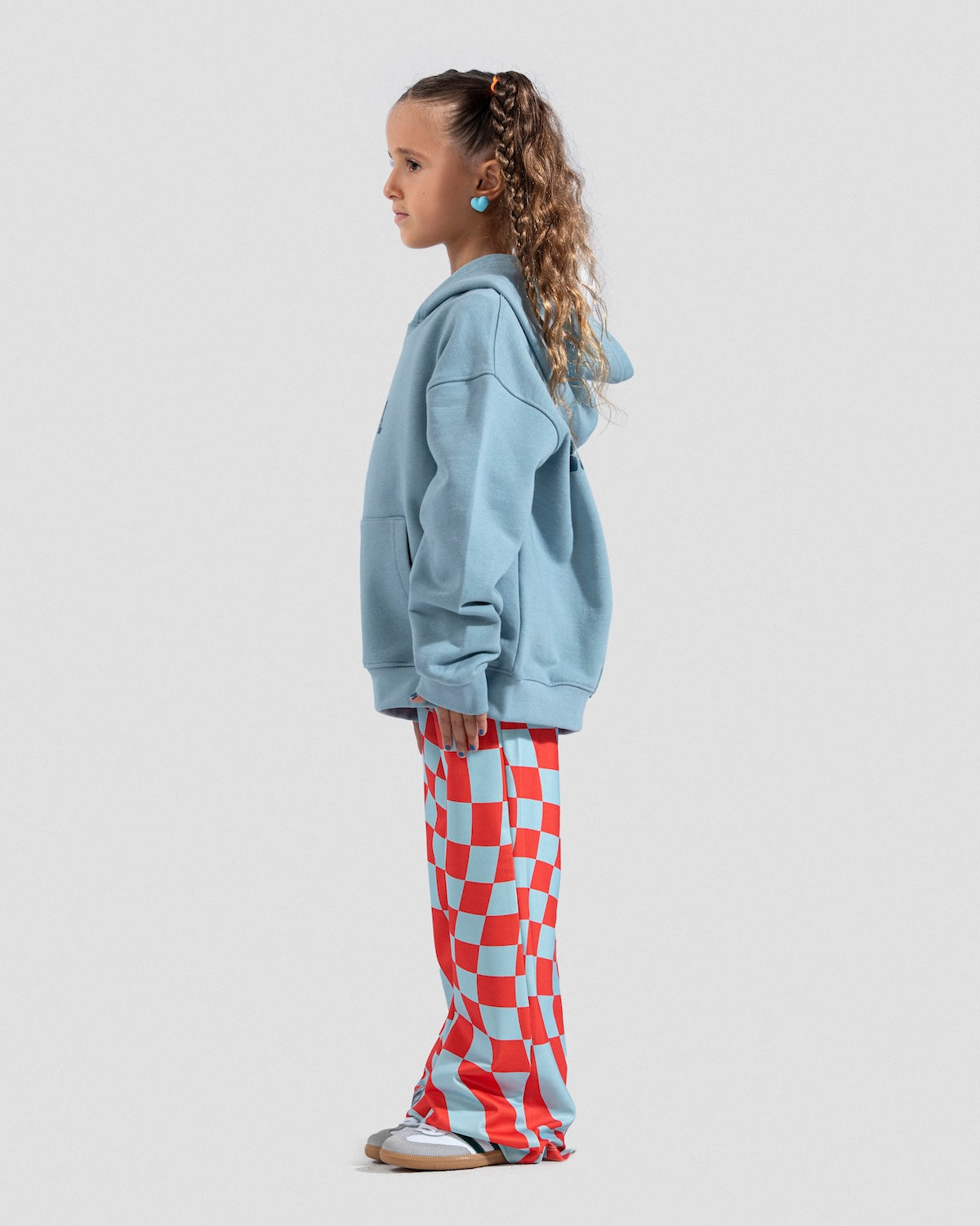 Wide Leg Checkered Pants Red X Sky Blue